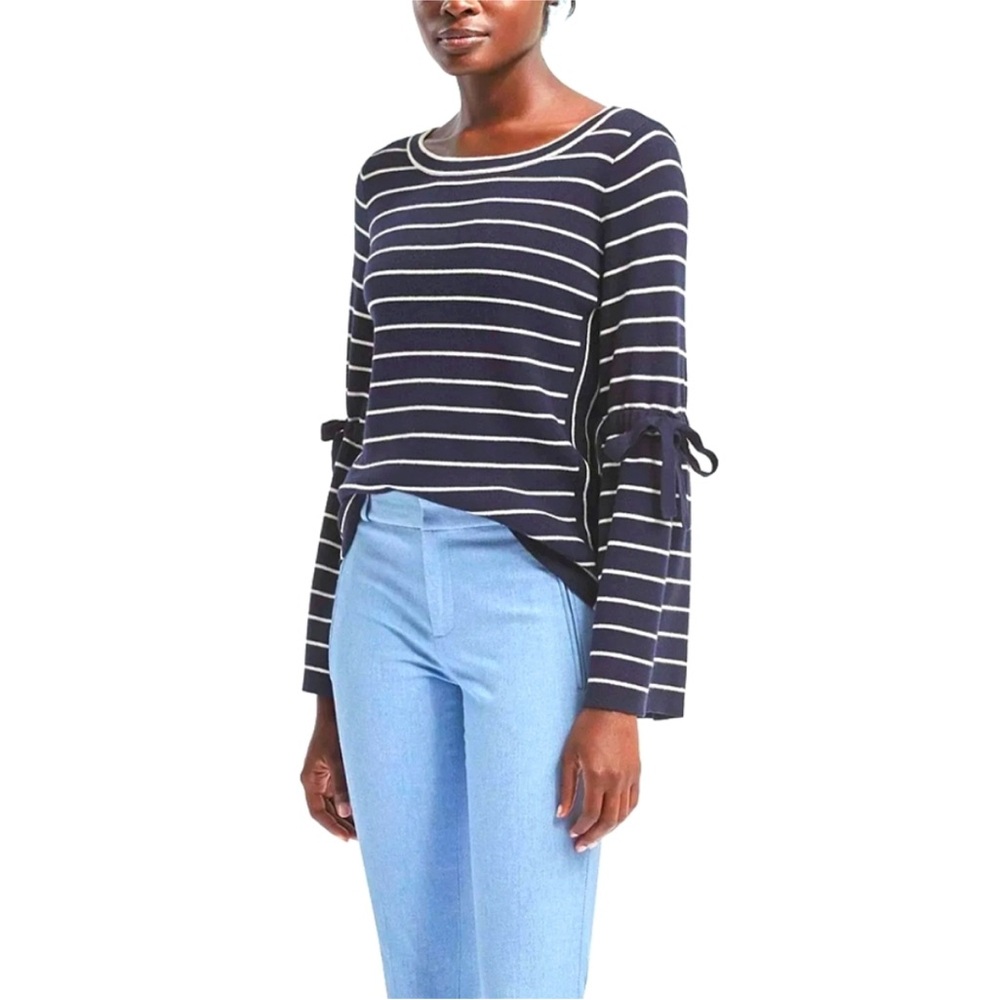 Banana Republic Navy and White Striped Sweater with Bow Details